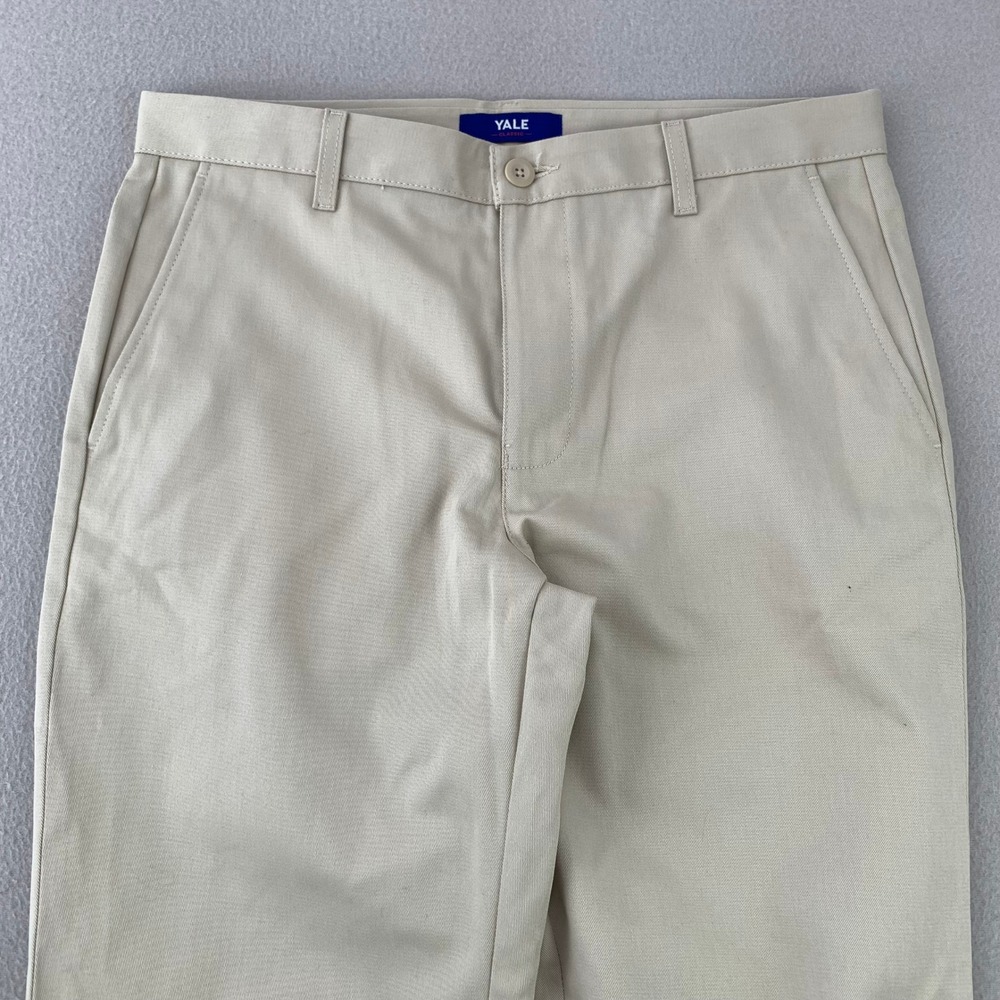 Yale Classic Chino Pants Mens 34 Beige‎ Flat Front Cotton Twill Straight Leg